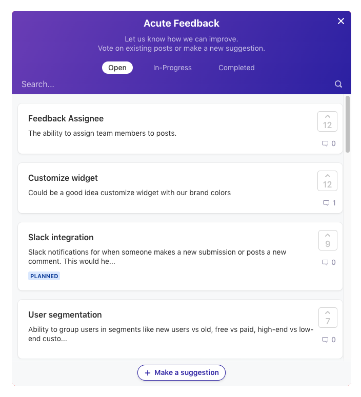 Acute feedback modal widget